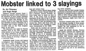 1982 Newspaper Article "Mobster Linked to 3 Slayings"