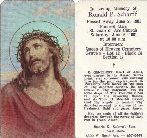 Ron Scharff Prayer Card (1981)