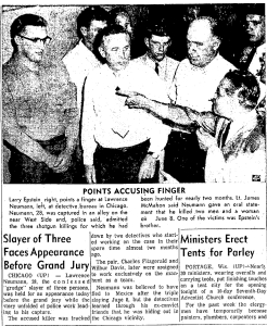 Oshkosh Daily Northwestern August 2nd, 1956. Larry Neumann is captured on August 1st for the triple murder he committed on June 8, 1956.