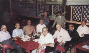 L to R: Joey Aiuppa, Dom DiBella, Vince Solano, Al Pilotto; standing, L to R: Jackie Cerone and Joey Lombardo; front row, L to R: Tony Accardo, Joe Amato, Caesar DiVarco, and Jimmy â€œTurkâ€ Torello