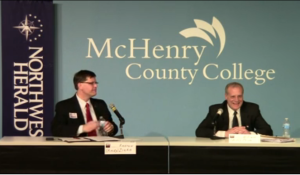 Bill Prim and Andrew Zinke at MCC for the League of Women Voters forum